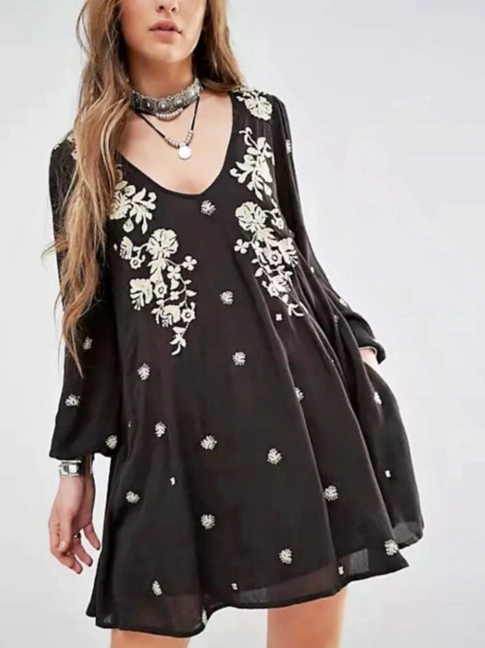 Free People Sweet Tennessee Mini Dress Floral Black & Cream